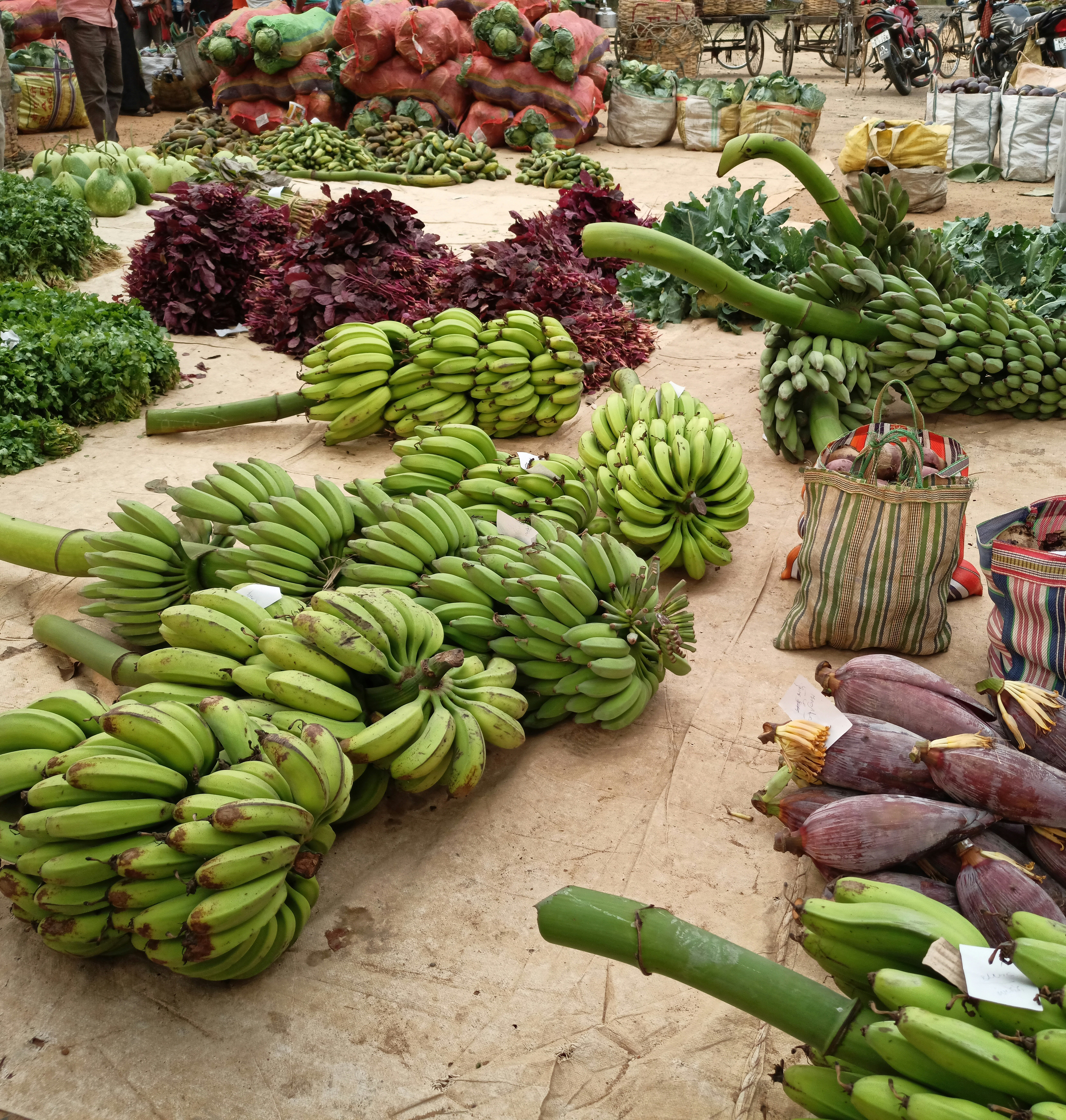 Vibrant market scene with fresh plantains