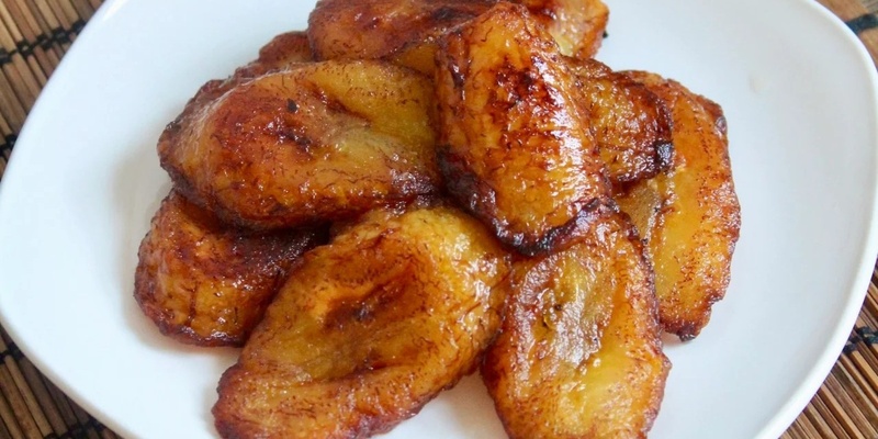 Caramelized maduros (sweet plantains) on a plate