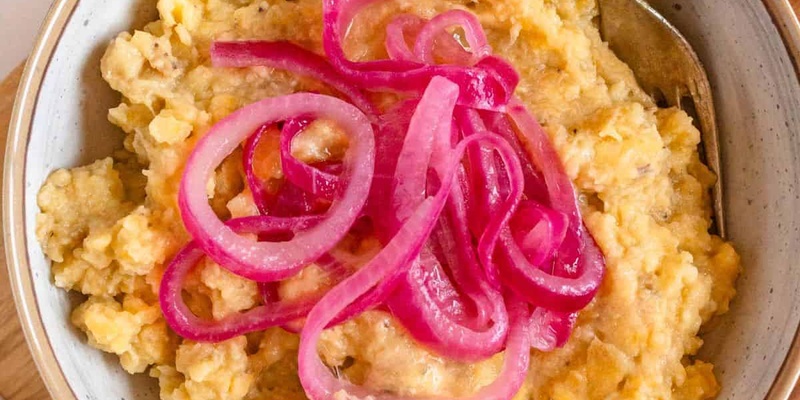 Mangú (Dominican mashed plantains) with toppings